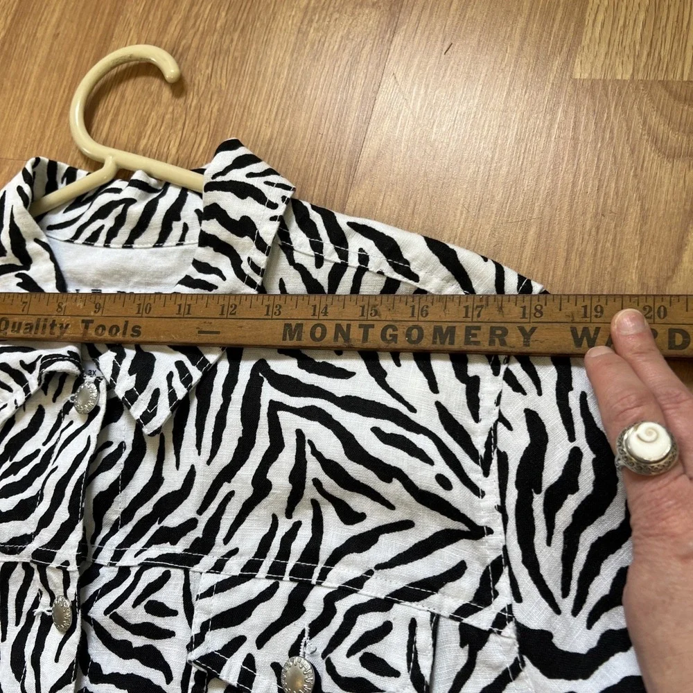 Anthropologie Lucy & Laurel 100% Linen Light Jacket Plus Size 3X‎ Trucker Zebra